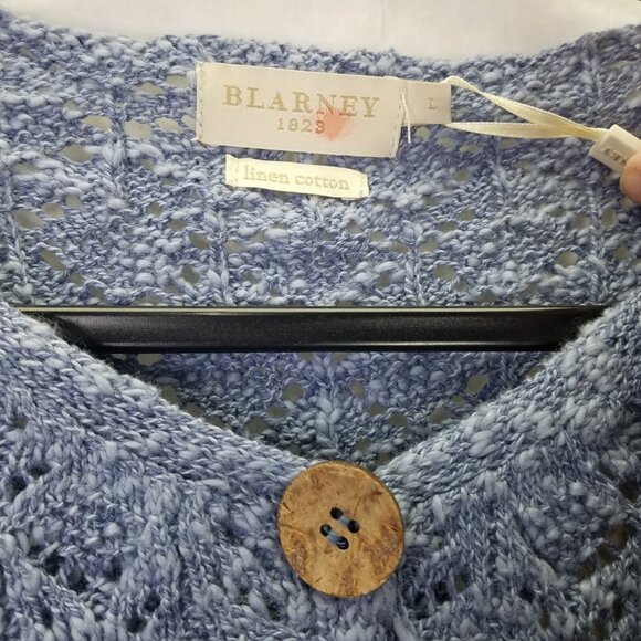 BLARNEY Woolen Mill Open Front Cardigan Women M Cotton Linen Denim Blue Knit NEW - Picture 6 of 14